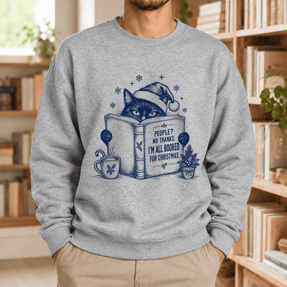 I'm All Booked For Christmas Softstyle Sweatshirt | Cat Lover Reader Gift Sport Grey