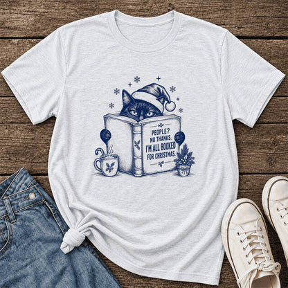 I'm All Booked For Christmas Ultra-Soft Cotton T-Shirt | Cat Lover Reader Gift Ash