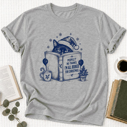 I'm All Booked For Christmas Ultra-Soft Cotton T-Shirt | Cat Lover Reader Gift Athletic Heather