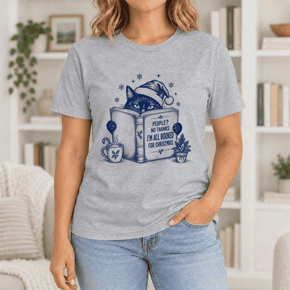 I'm All Booked For Christmas Ultra-Soft Cotton T-Shirt | Cat Lover Reader Gift Athletic Heather