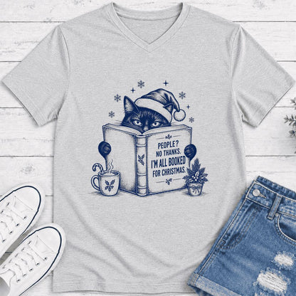 I'm All Booked For Christmas Ultra-Soft V-Neck | Cat Lover Reader Gift Ash
