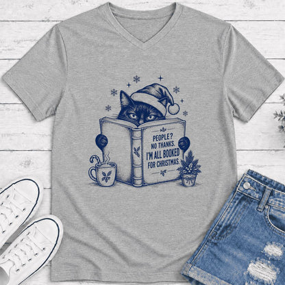 I'm All Booked For Christmas Ultra-Soft V-Neck | Cat Lover Reader Gift Athletic Heather