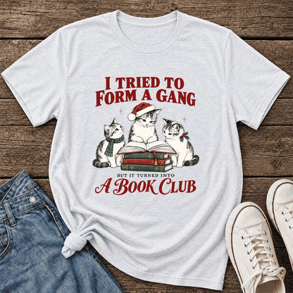To Form A Gang Ultra-Soft Cotton T-Shirt | Christmas Cat Reader Club Gift Ash