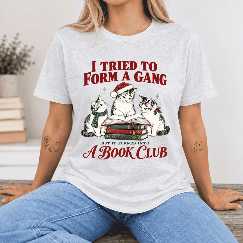 To Form A Gang Ultra-Soft Cotton T-Shirt | Christmas Cat Reader Club Gift Ash