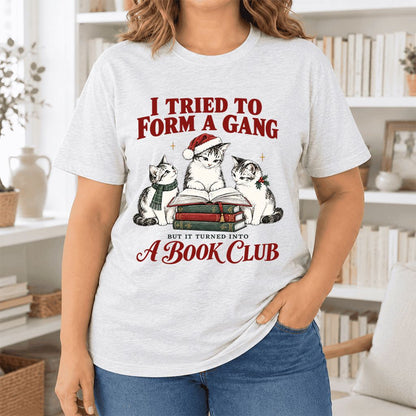 To Form A Gang Ultra-Soft Cotton T-Shirt | Christmas Cat Reader Club Gift Ash