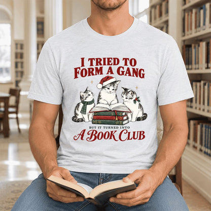 To Form A Gang Ultra-Soft Cotton T-Shirt | Christmas Cat Reader Club Gift Ash