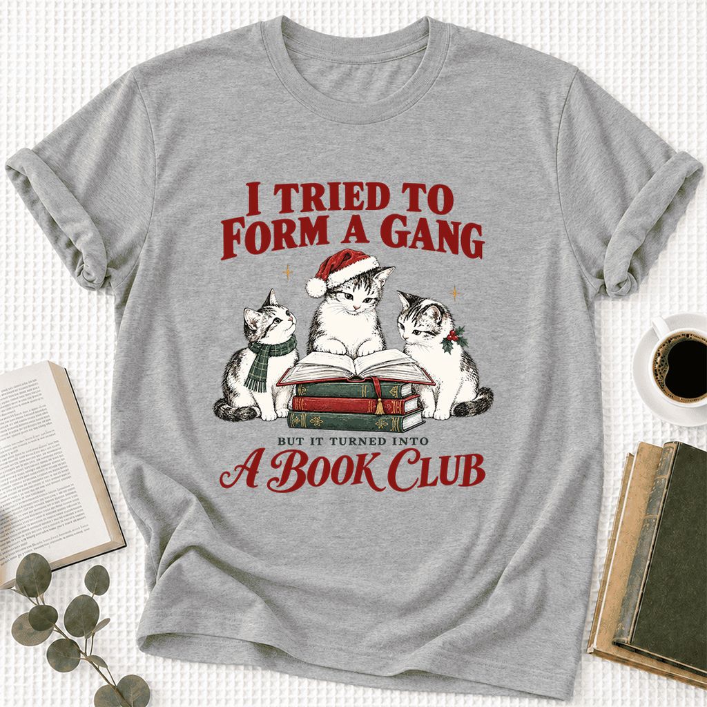 To Form A Gang Ultra-Soft Cotton T-Shirt | Christmas Cat Reader Club Gift Athletic Heather