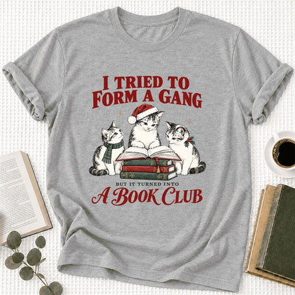 To Form A Gang Ultra-Soft Cotton T-Shirt | Christmas Cat Reader Club Gift Athletic Heather