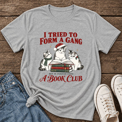 To Form A Gang Ultra-Soft Cotton T-Shirt | Christmas Cat Reader Club Gift Athletic Heather