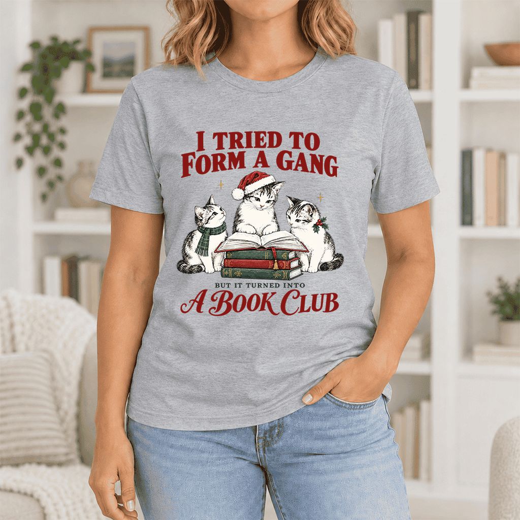 To Form A Gang Ultra-Soft Cotton T-Shirt | Christmas Cat Reader Club Gift Athletic Heather