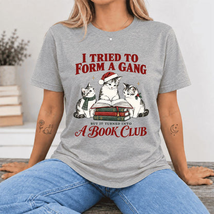 To Form A Gang Ultra-Soft Cotton T-Shirt | Christmas Cat Reader Club Gift Athletic Heather