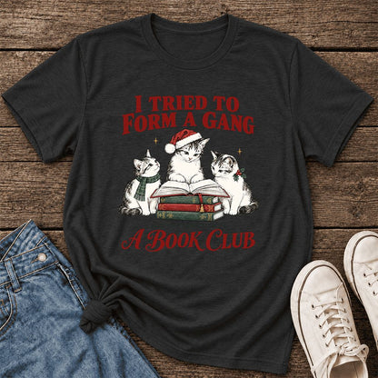 To Form A Gang Ultra-Soft Cotton T-Shirt | Christmas Cat Reader Club Gift Black Heather