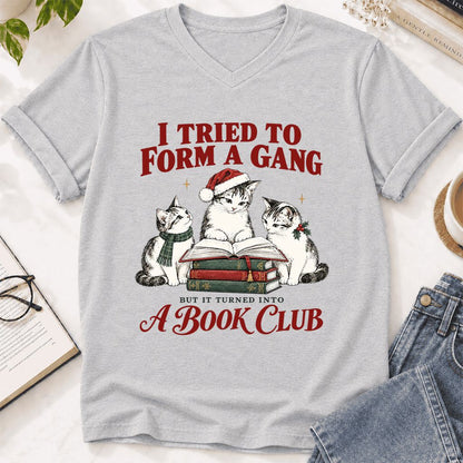 I Tried To Form A Gang Ultra-Soft V-Neck | Christmas Cat Reader Club Gift Ash