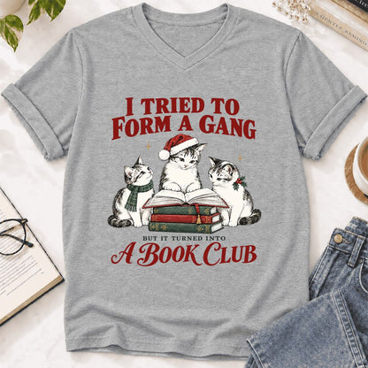 I Tried To Form A Gang Ultra-Soft V-Neck | Christmas Cat Reader Club Gift Athletic Heather