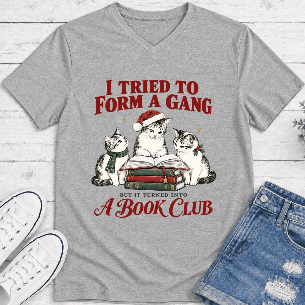I Tried To Form A Gang Ultra-Soft V-Neck | Christmas Cat Reader Club Gift Athletic Heather