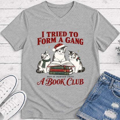 I Tried To Form A Gang Ultra-Soft V-Neck | Christmas Cat Reader Club Gift Athletic Heather