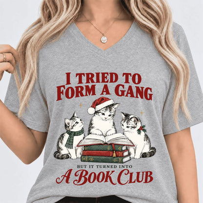 I Tried To Form A Gang Ultra-Soft V-Neck | Christmas Cat Reader Club Gift Athletic Heather