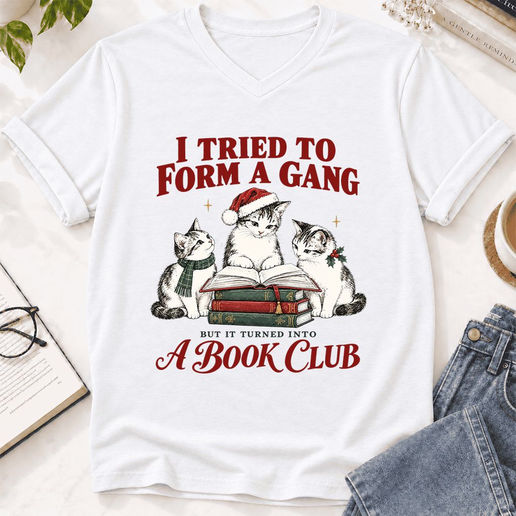 I Tried To Form A Gang Ultra-Soft V-Neck | Christmas Cat Reader Club Gift White