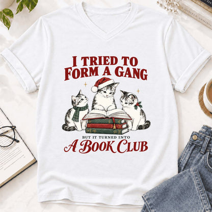 I Tried To Form A Gang Ultra-Soft V-Neck | Christmas Cat Reader Club Gift White