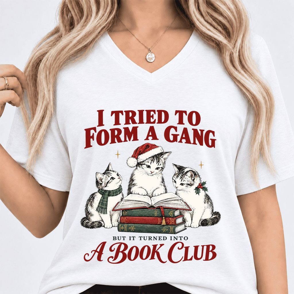 I Tried To Form A Gang Ultra-Soft V-Neck | Christmas Cat Reader Club Gift White