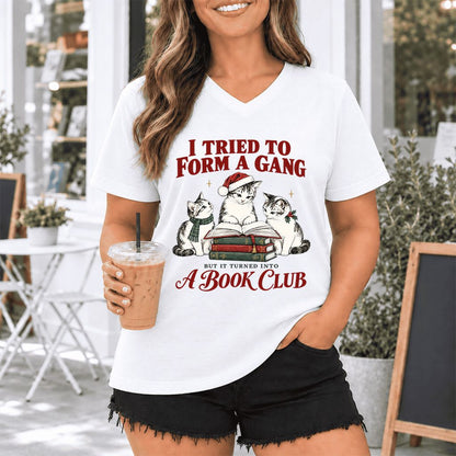 I Tried To Form A Gang Ultra-Soft V-Neck | Christmas Cat Reader Club Gift White