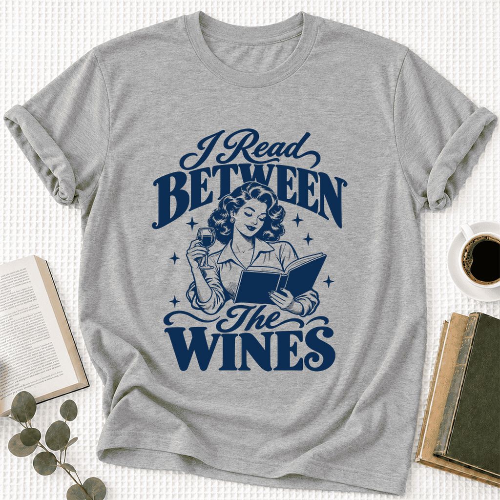 I Read Between The Wines Ultra-Soft Cotton T-Shirt | Cozy Book Lover Gift Athletic Heather