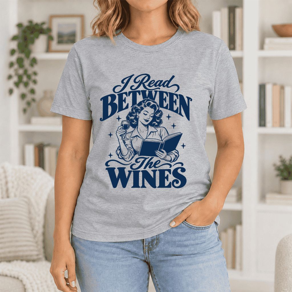 I Read Between The Wines Ultra-Soft Cotton T-Shirt | Cozy Book Lover Gift Athletic Heather