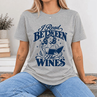 I Read Between The Wines Ultra-Soft Cotton T-Shirt | Cozy Book Lover Gift Athletic Heather