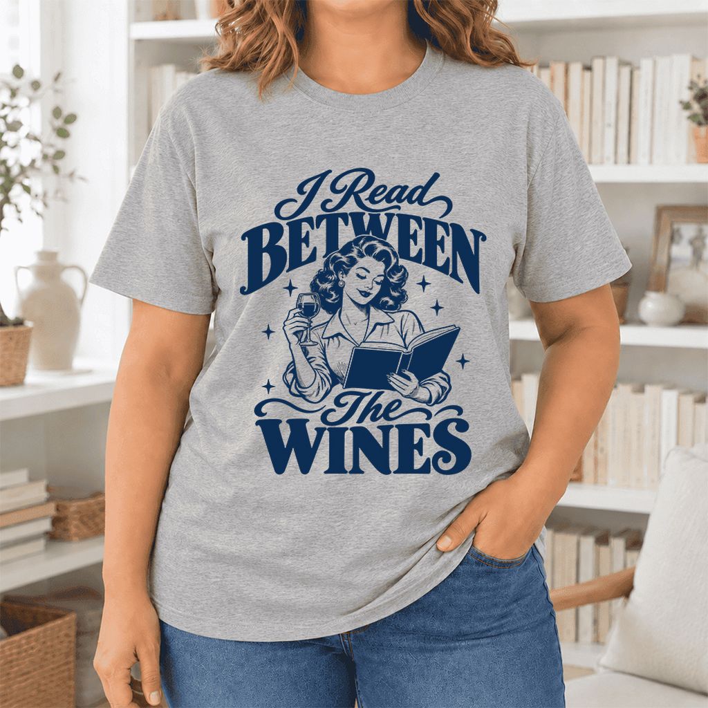 I Read Between The Wines Ultra-Soft Cotton T-Shirt | Cozy Book Lover Gift Athletic Heather