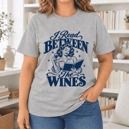 I Read Between The Wines Ultra-Soft Cotton T-Shirt | Cozy Book Lover Gift Athletic Heather