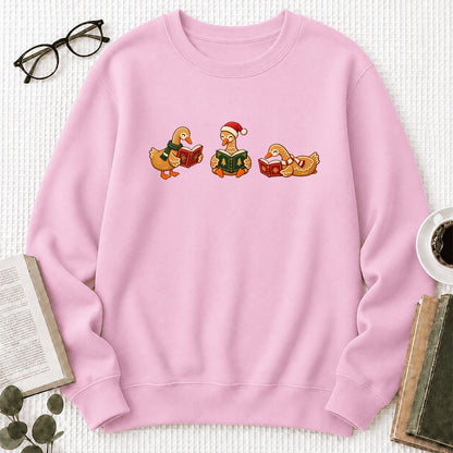 Gingerbread Ducks Reading Printed Sweatshirt | Christmas Gift Light Pink