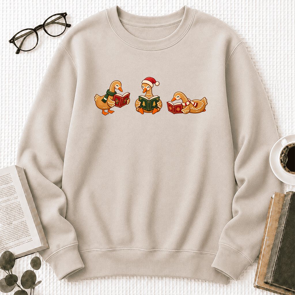 Gingerbread Ducks Reading Printed Sweatshirt | Christmas Gift Sand