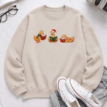Gingerbread Ducks Reading Printed Sweatshirt | Christmas Gift Sand