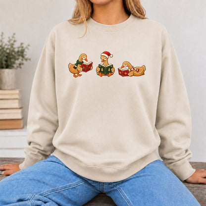 Gingerbread Ducks Reading Printed Sweatshirt | Christmas Gift Sand