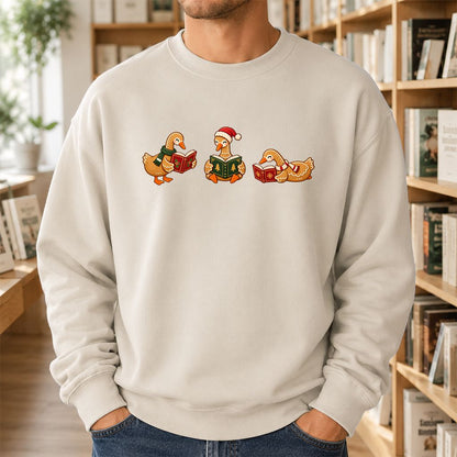 Gingerbread Ducks Reading Printed Sweatshirt | Christmas Gift Sand