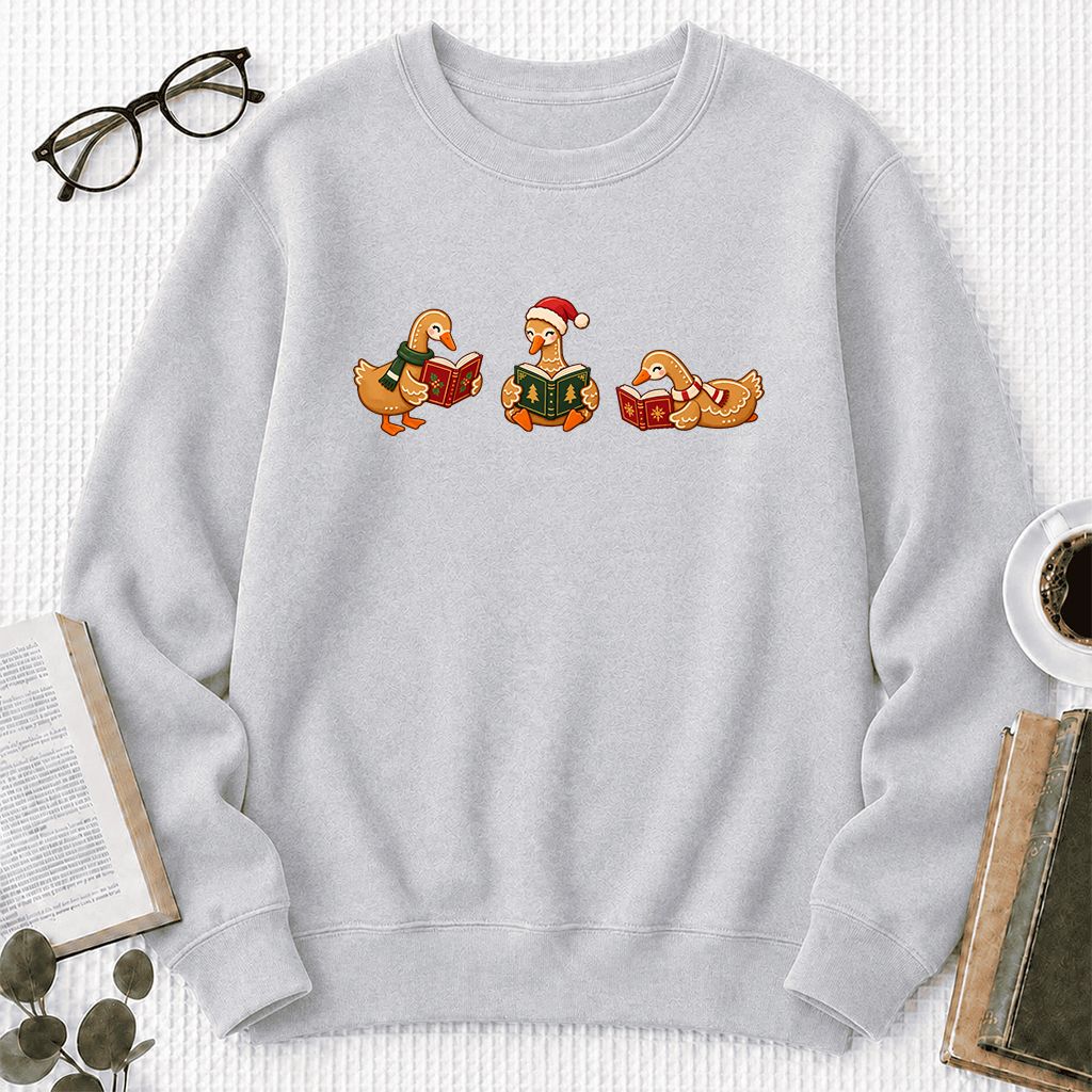 Gingerbread Ducks Reading Printed Sweatshirt | Christmas Gift Sport Grey
