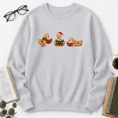 Gingerbread Ducks Reading Printed Sweatshirt | Christmas Gift Sport Grey