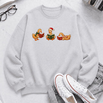 Gingerbread Ducks Reading Printed Sweatshirt | Christmas Gift Sport Grey
