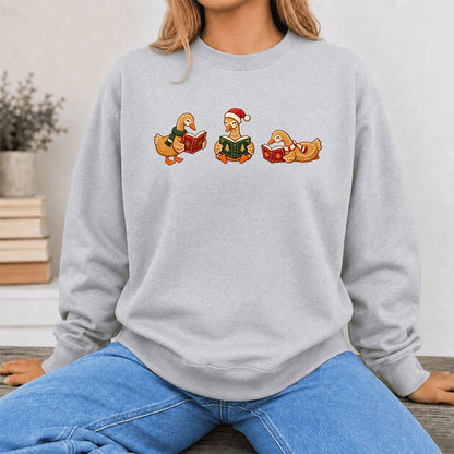 Gingerbread Ducks Reading Printed Sweatshirt | Christmas Gift Sport Grey