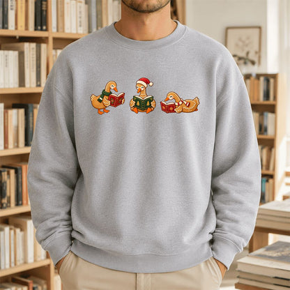 Gingerbread Ducks Reading Printed Sweatshirt | Christmas Gift Sport Grey