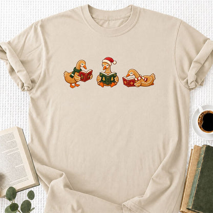 Gingerbread Ducks Reading Printed T-Shirt | Christmas Gift Sand