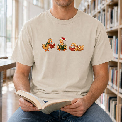 Gingerbread Ducks Reading Printed T-Shirt | Christmas Gift Sand