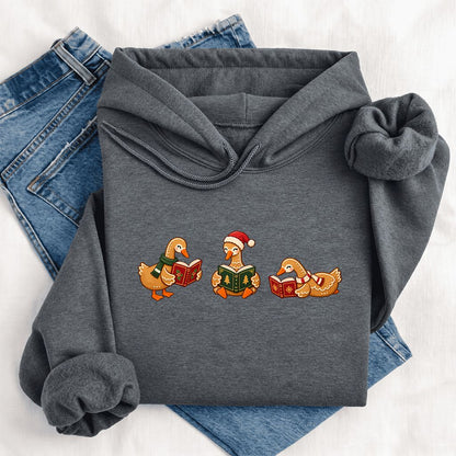 Gingerbread Ducks Reading Softstyle Hoodie | Christmas Gift Dark Heather