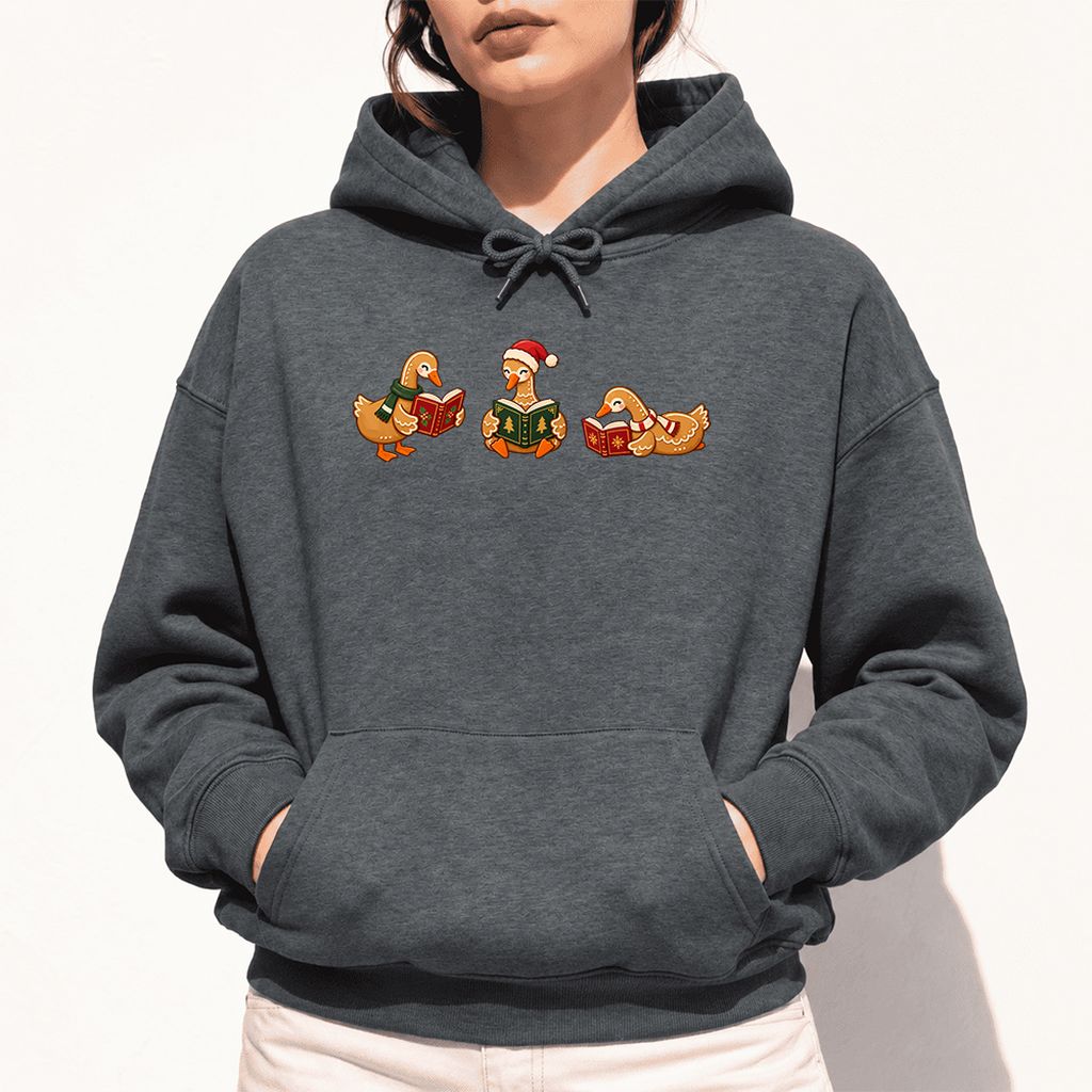 Gingerbread Ducks Reading Softstyle Hoodie | Christmas Gift Dark Heather