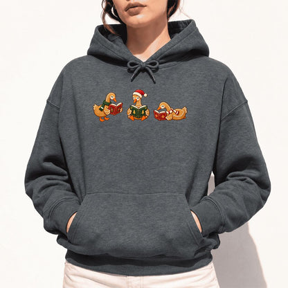 Gingerbread Ducks Reading Softstyle Hoodie | Christmas Gift Dark Heather