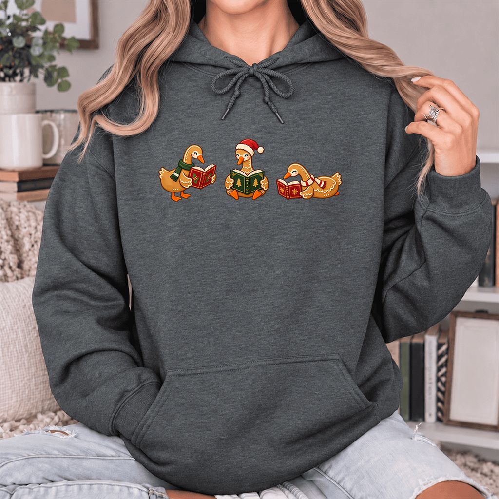 Gingerbread Ducks Reading Softstyle Hoodie | Christmas Gift Dark Heather