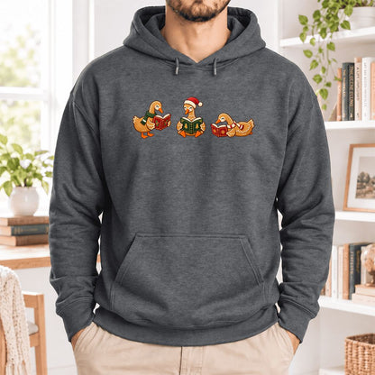 Gingerbread Ducks Reading Softstyle Hoodie | Christmas Gift Dark Heather