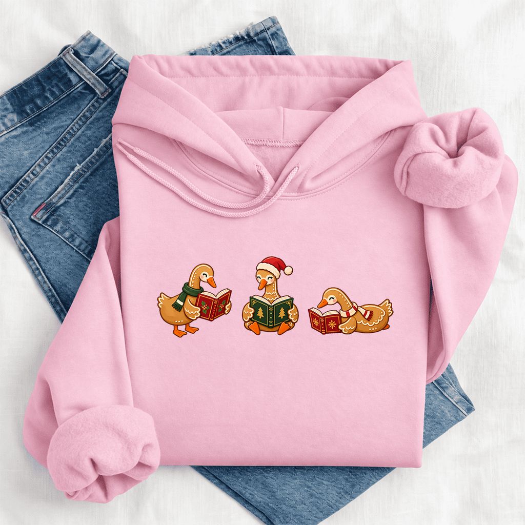 Gingerbread Ducks Reading Softstyle Hoodie | Christmas Gift Light Pink