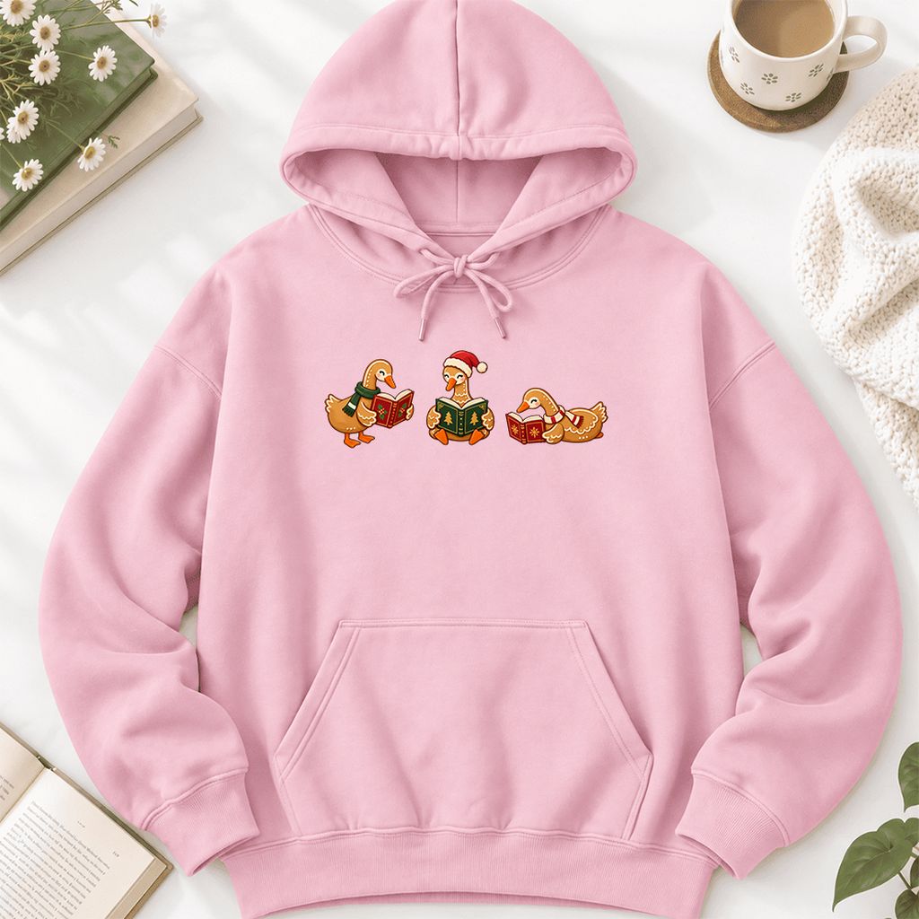 Gingerbread Ducks Reading Softstyle Hoodie | Christmas Gift Light Pink