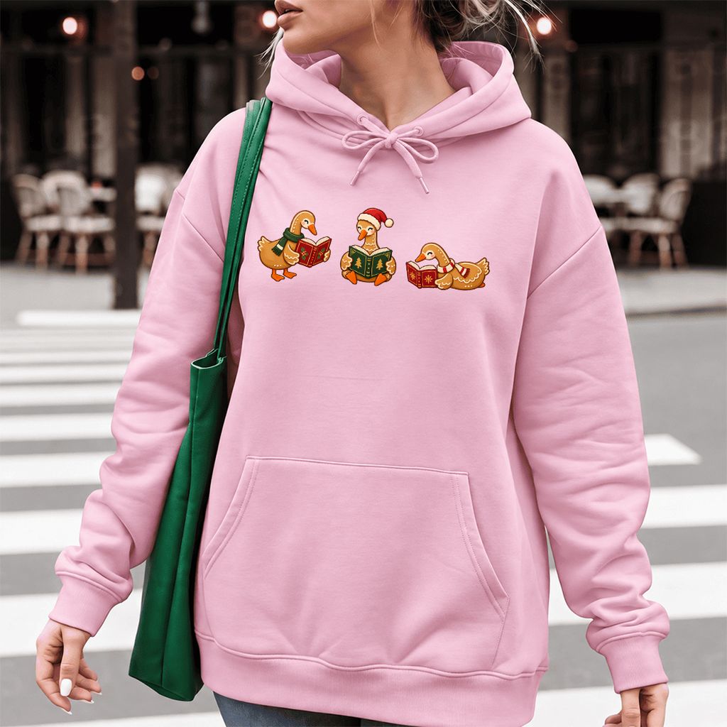 Gingerbread Ducks Reading Softstyle Hoodie | Christmas Gift Light Pink